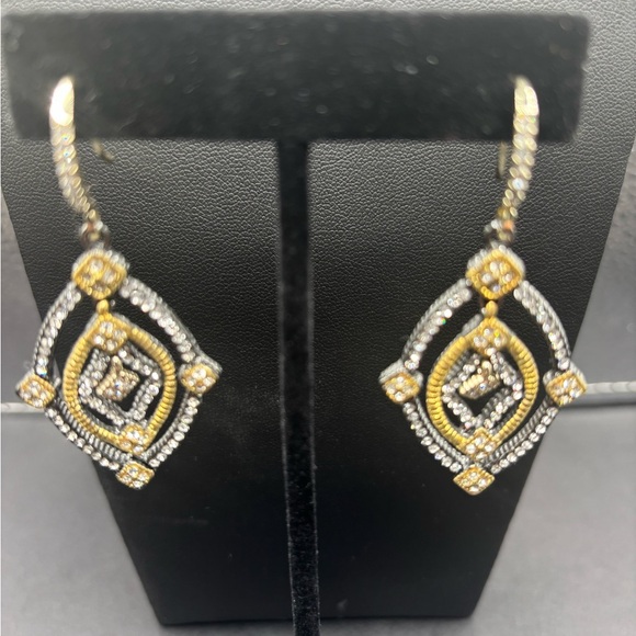 Elegant Gold and Silver Dangle Earrings Two Tone - Picture 2 of 3